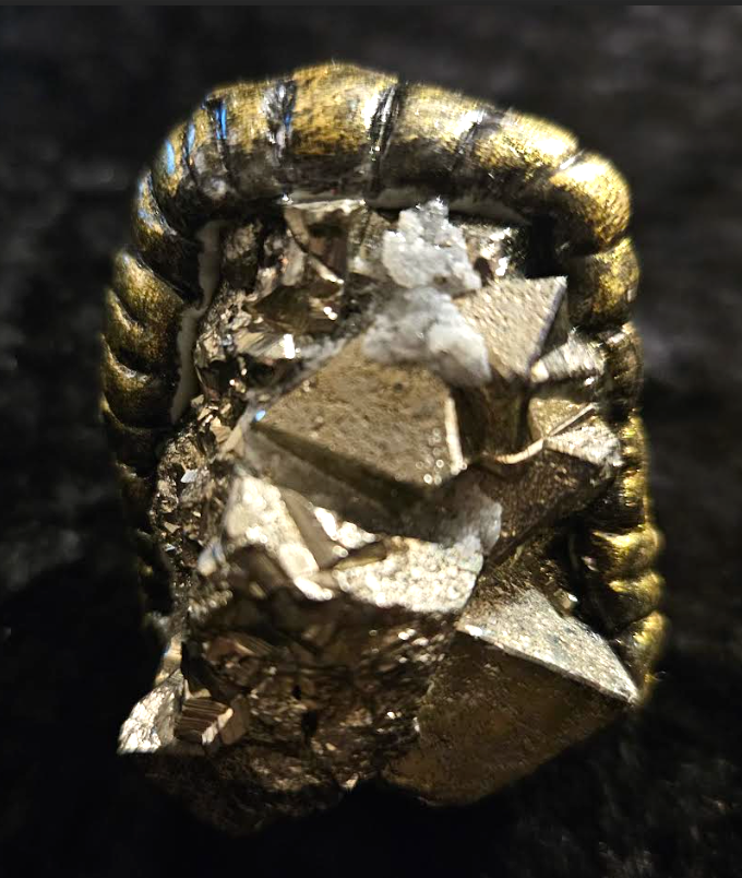Rough Pyrite & Quartz Sculpted Statement Ring Size 8 9, Fools Gold