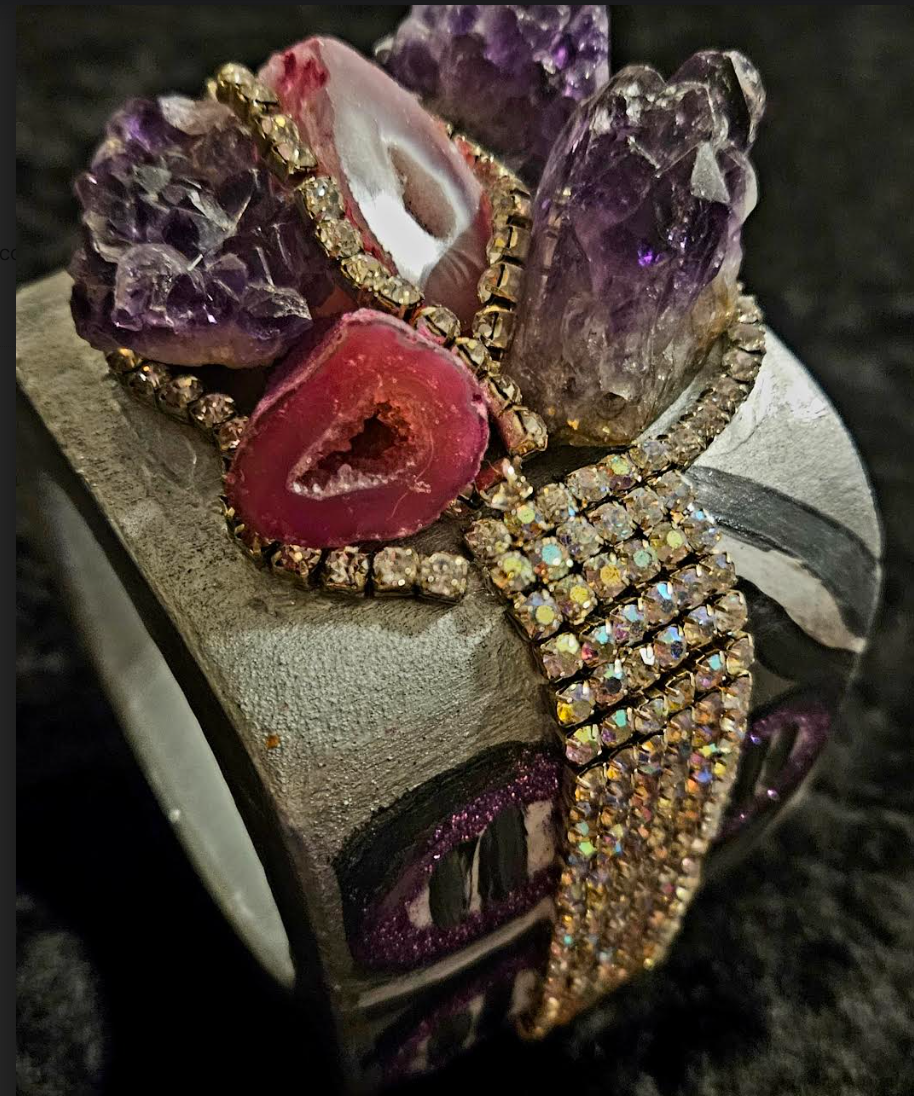 Oversized Gemstone Bling Art Deco Revival Artisan Bangle, Gaudy Wri