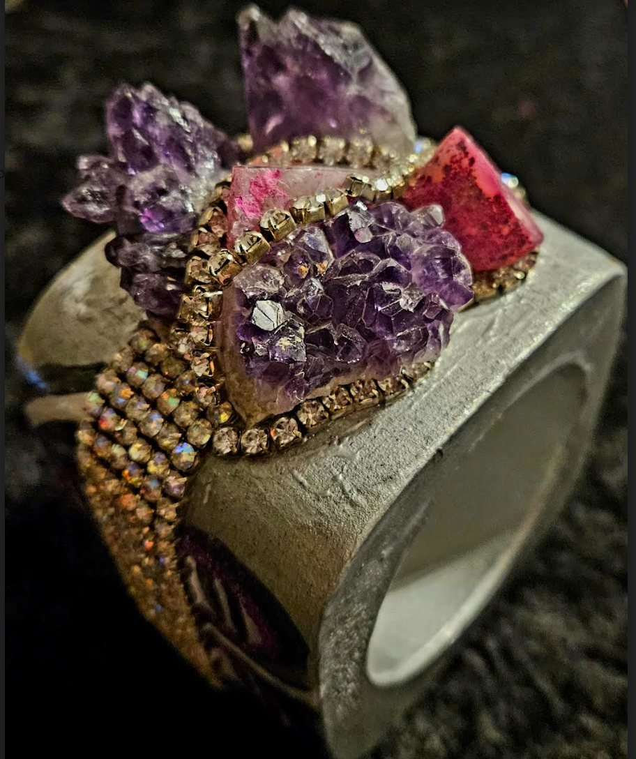 Oversized Gemstone Bling Art Deco Revival Artisan Bangle, Gaudy Wri