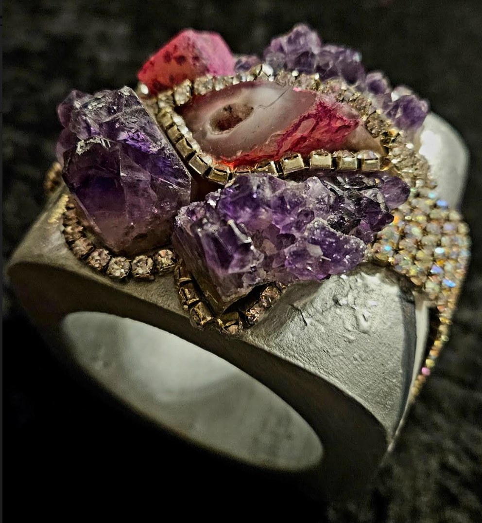 Oversized Gemstone Bling Art Deco Revival Artisan Bangle, Gaudy Wri