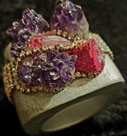 Oversized Gemstone Bling Art Deco Revival Artisan Bangle - Photoshoot