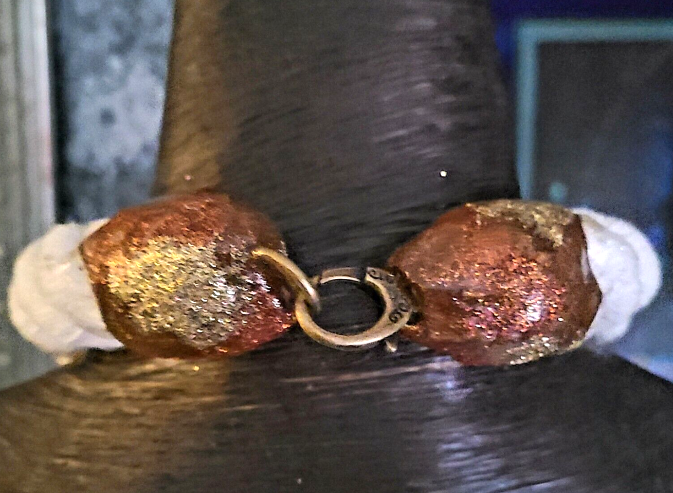 Earthy Druzy Agate Sculpted Tower & Thick Beige Rope - Boho Couture