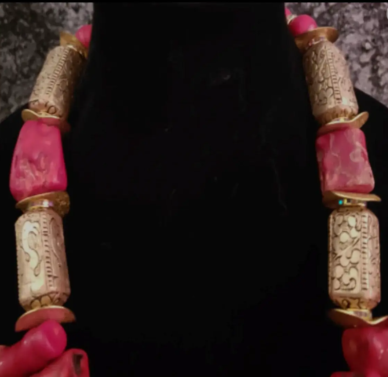Huge coral & Resin Socialite Statement Luxury Necklace, Bold Chunky He