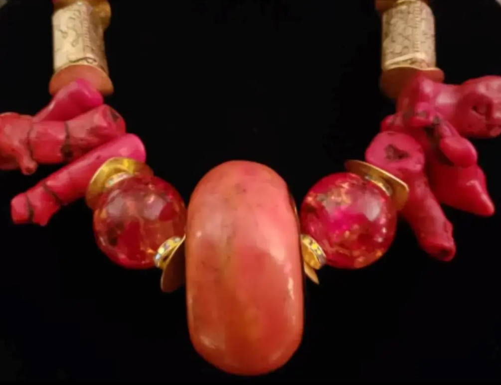 Huge coral & Resin Socialite Statement Luxury Necklace, Bold Chunky He