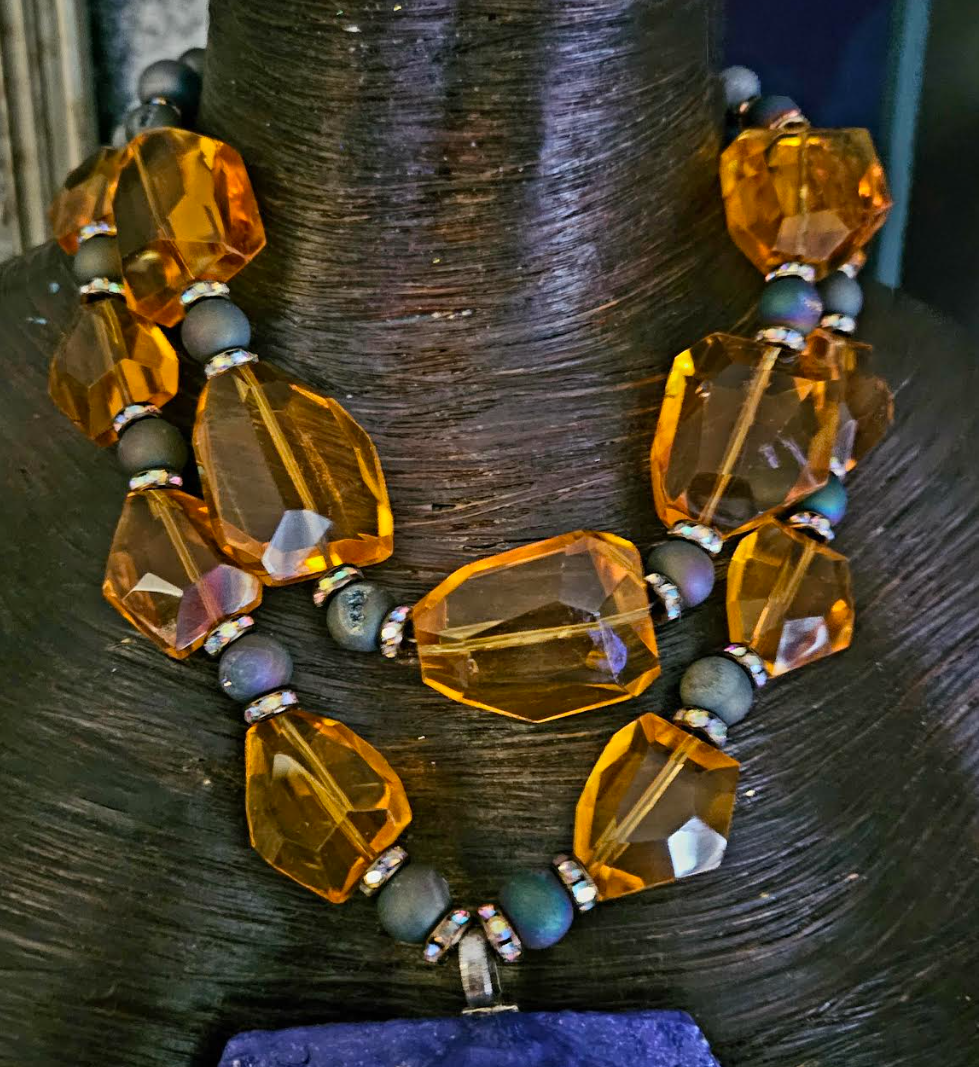 Purple Bejeweled Shell Statement Gemstone Pendant With Faceted Citrine