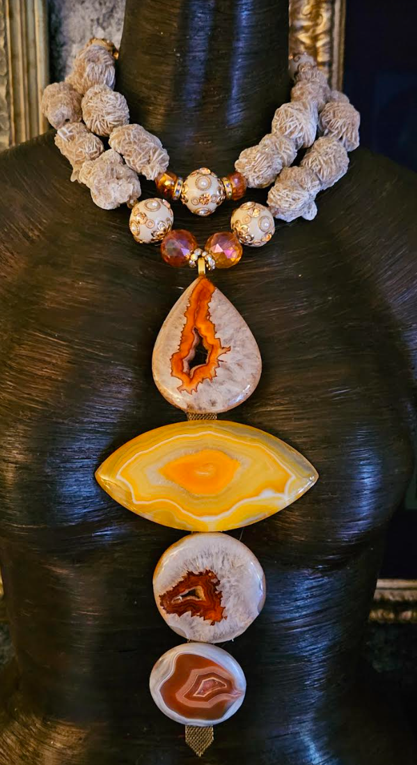 Desert Rose Agate Totem Gemstone Chest Piece, OOAK Art to Wear Stat