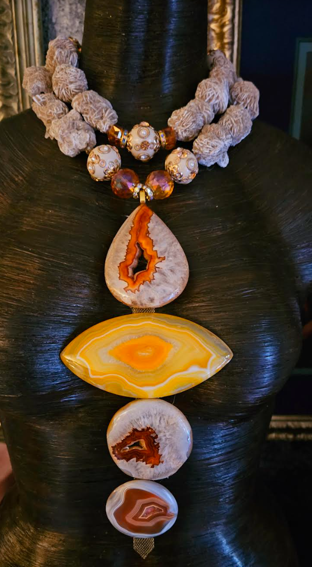 Desert Rose Agate Totem Gemstone Chest Piece, OOAK Wearable Art