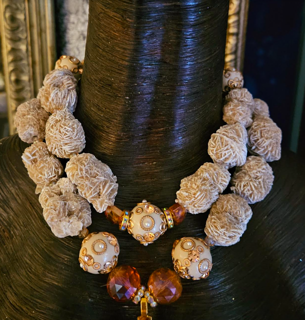 Desert Rose Agate Totem Gemstone Chest Piece, OOAK Art to Wear Stat