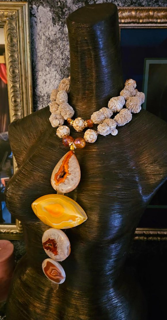 Desert Rose Agate Totem Gemstone Chest Piece, OOAK Art to Wear Stat