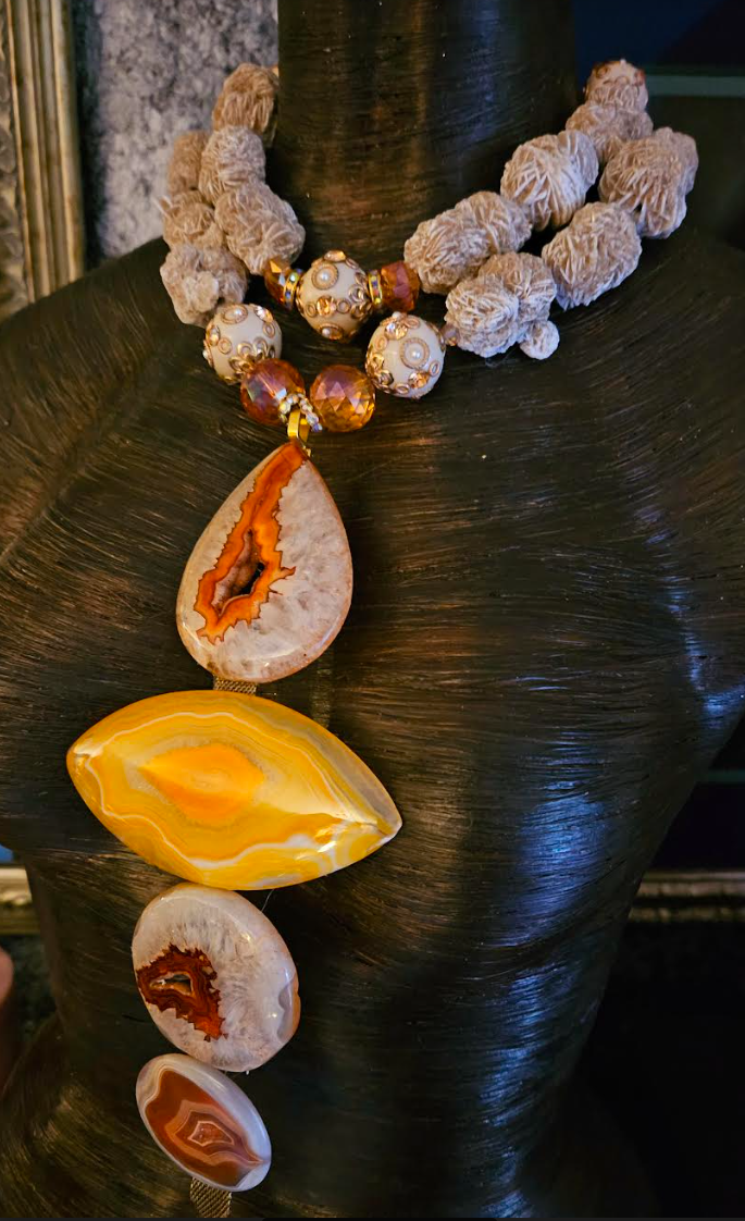 Desert Rose Agate Totem Gemstone Chest Piece, OOAK Art to Wear Stat