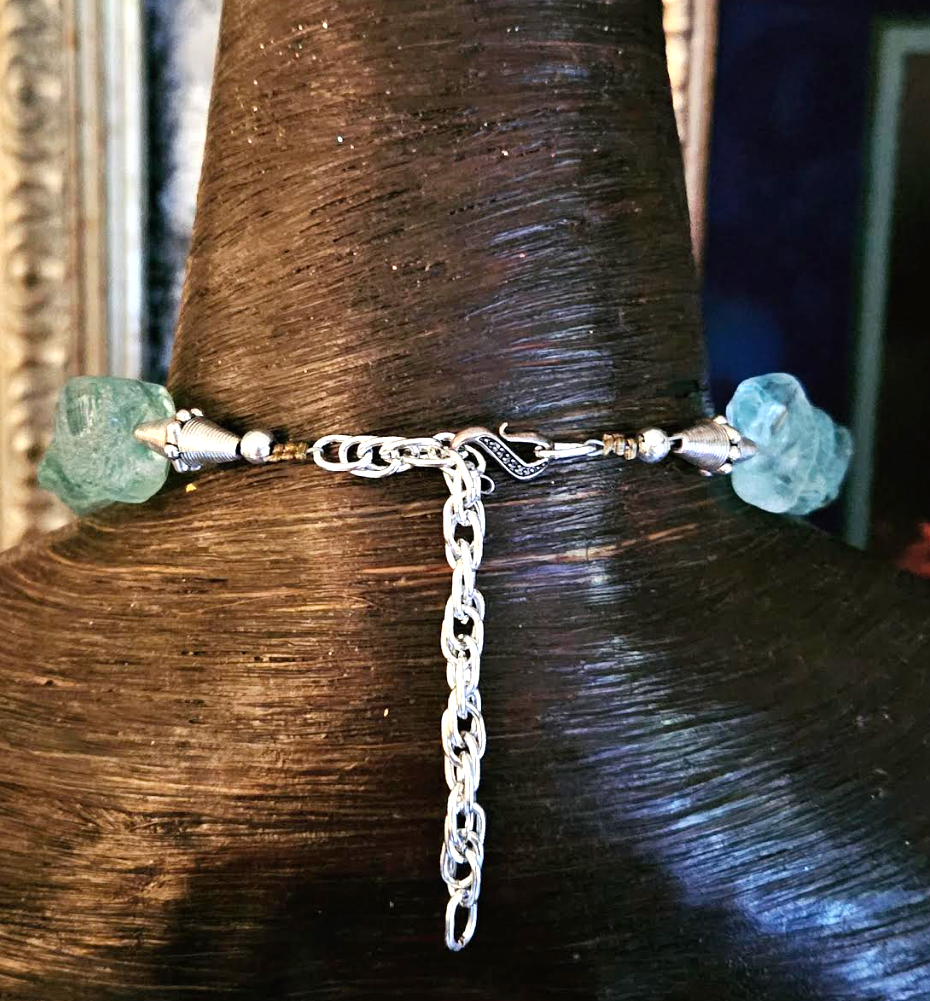 Druzy Crystal Gemstone Pendant On A Rough Aquamarine Necklace - Luxe