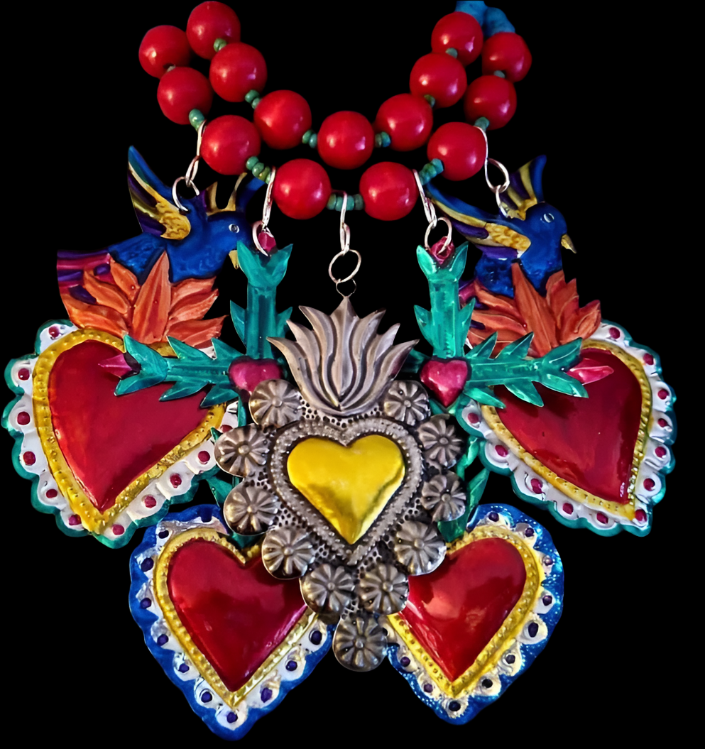 Milagros Heart Mexican Tin Folk Art Chest Piece
