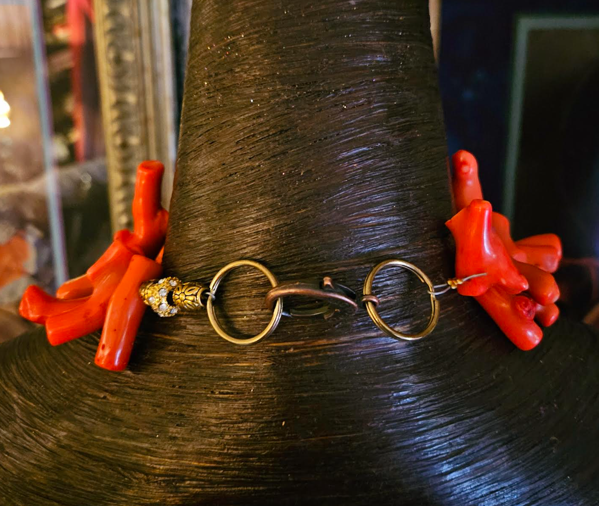 Orange Branch Coral & Leopard Bead Rope Luxury Necklace - Photoshoot