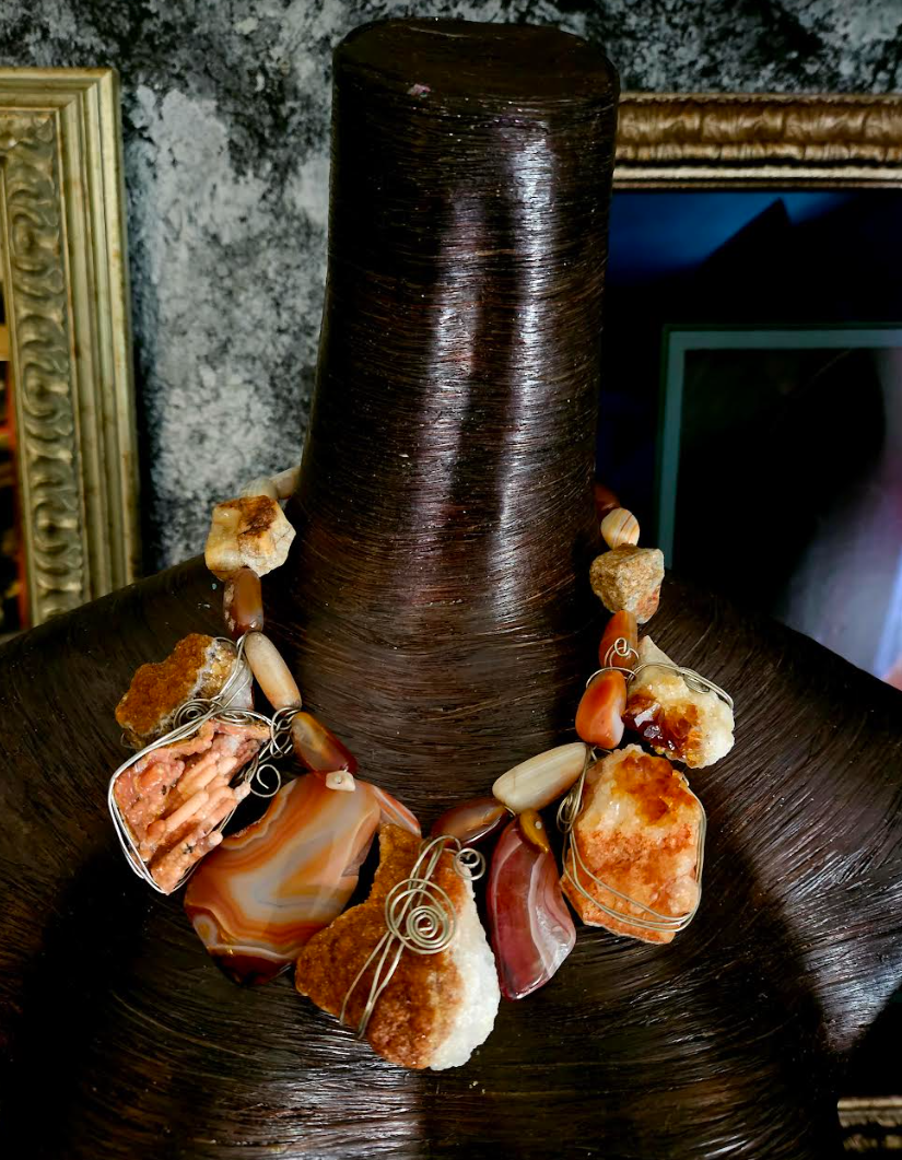 Rough & Polished Agate Artisan Statement Luxury Necklace, Redhead Jewe