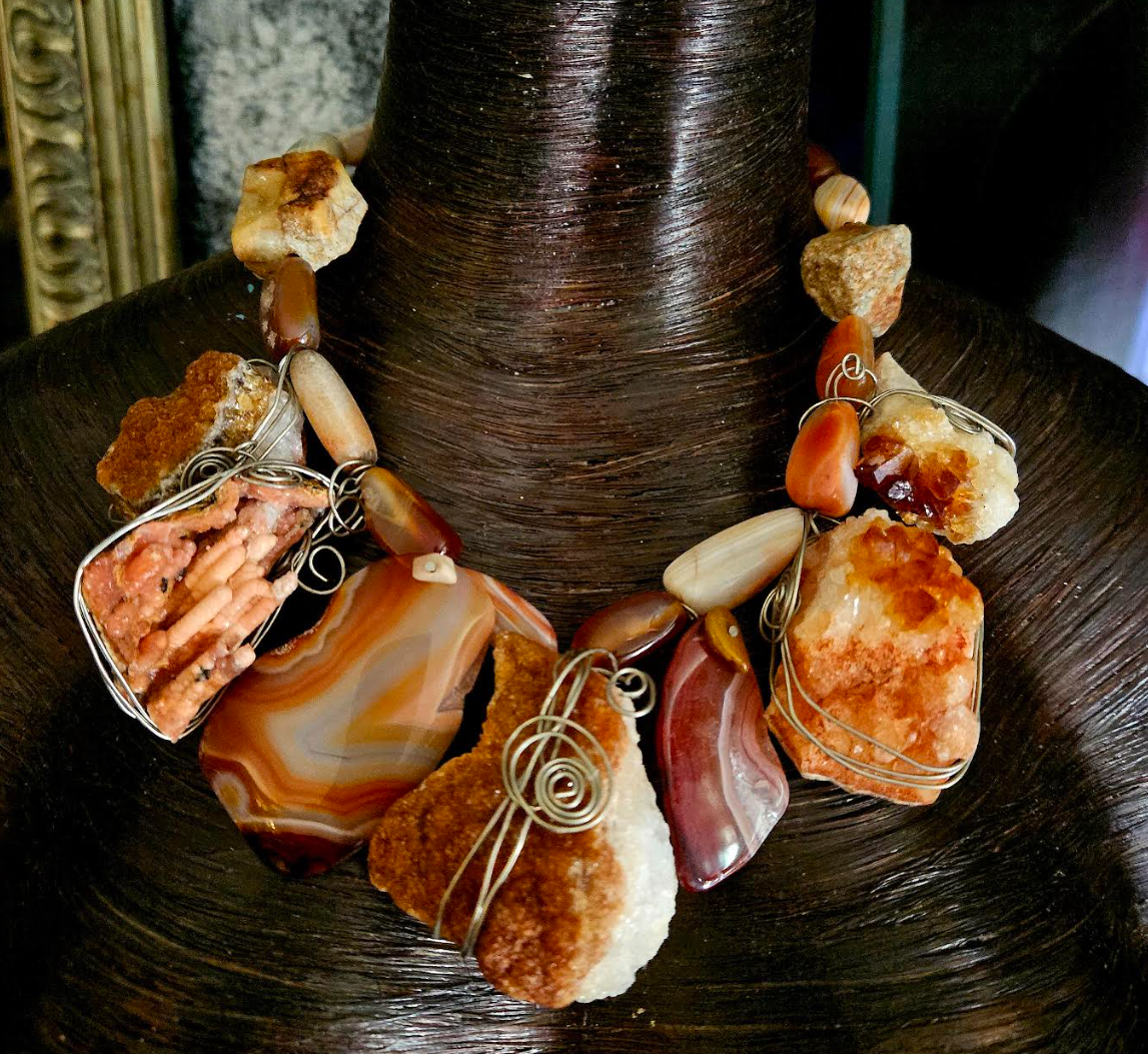 Rough & Polished Agate Artisan Statement Luxury Necklace, Redhead Jewe