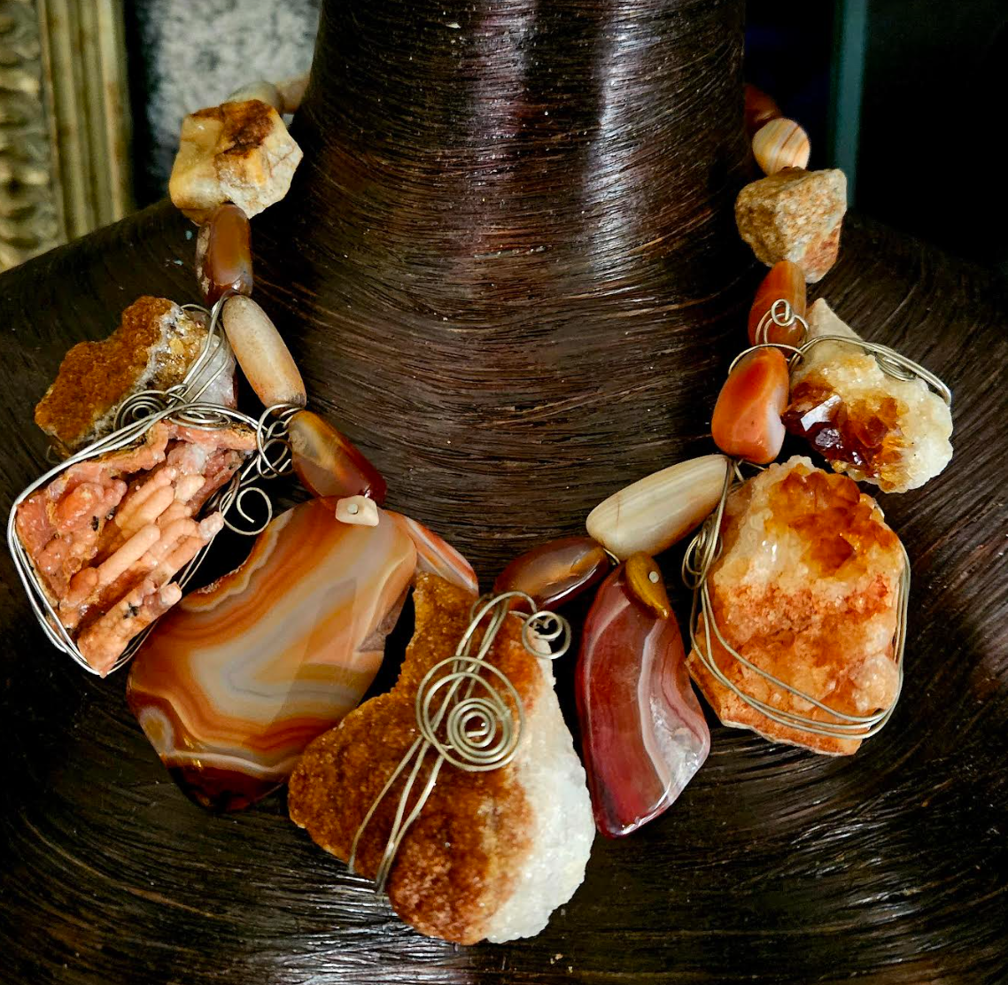 Rough & Polished Agate Artisan Statement Luxury Necklace, Redhead Jewe