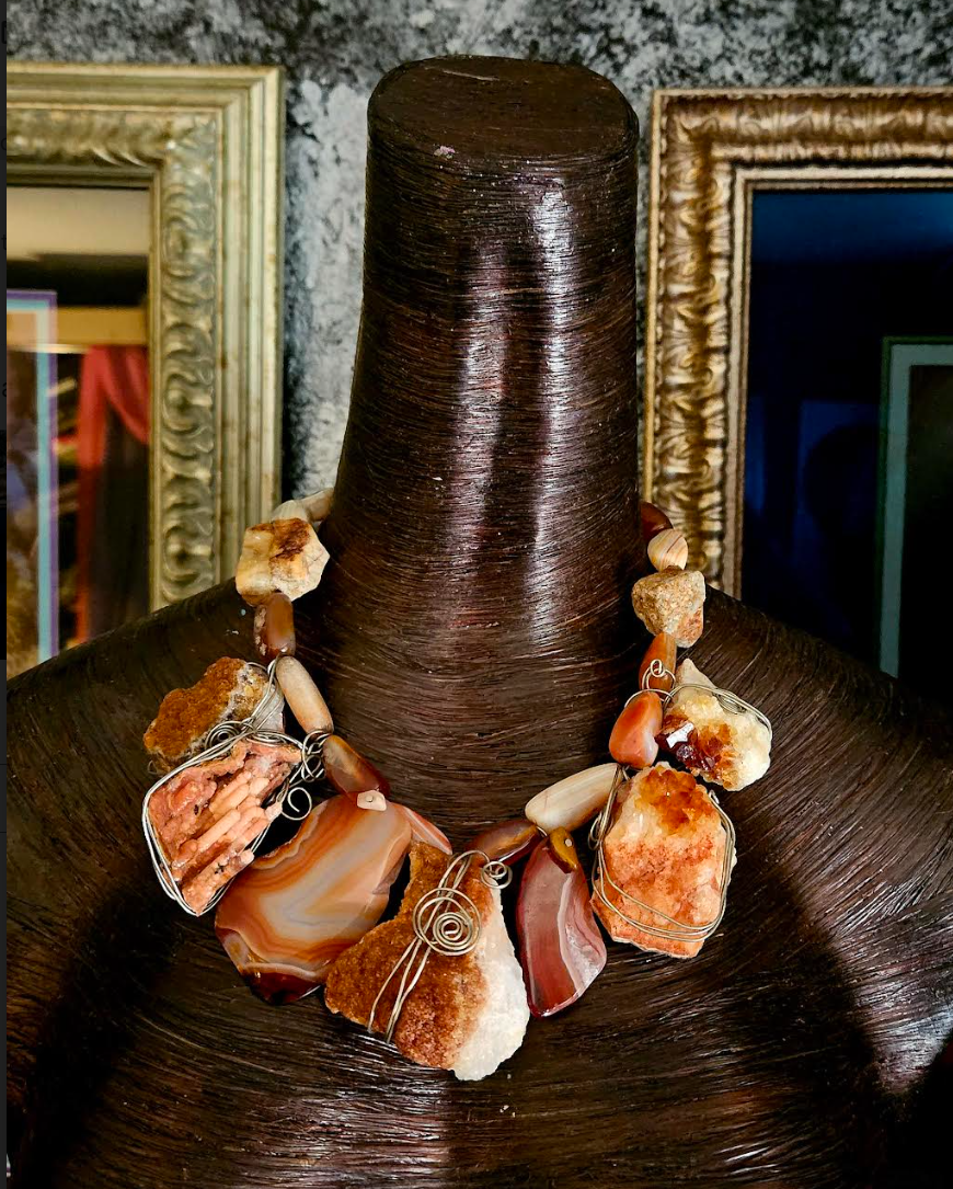 Rough & Polished Agate Artisan Statement Luxury Necklace, Redhead Jewe