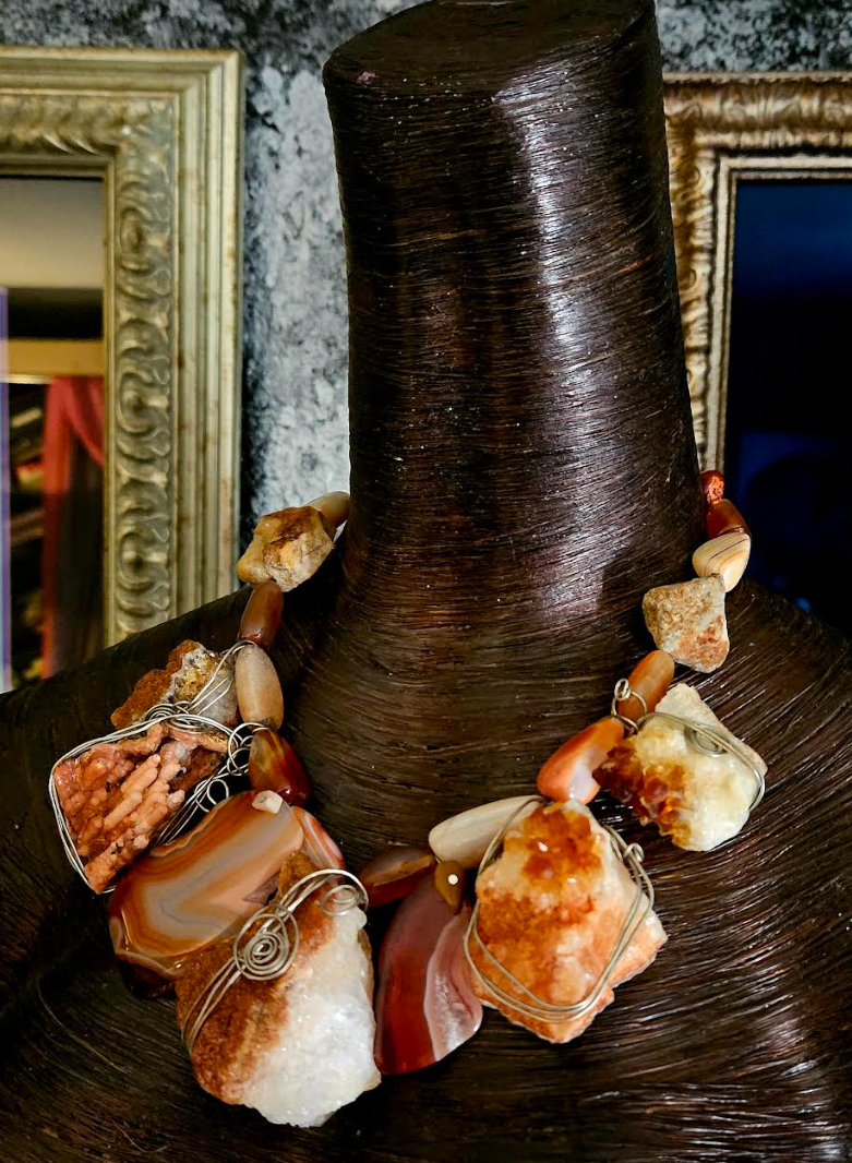 Rough & Polished Agate Artisan Statement Luxury Necklace, Redhead Jewe