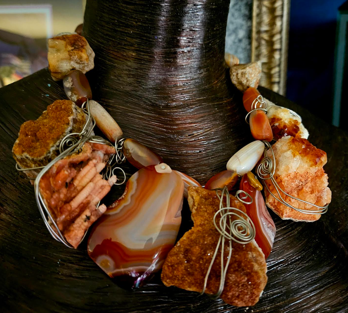 Rough & Polished Agate Artisan Statement Luxury Necklace, Redhead Jewe