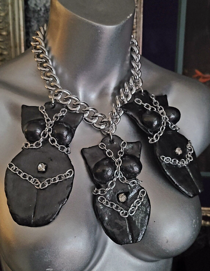 Hand Sculpted Triple Goddess Bondage Gemstone Pendant Statement Luxury