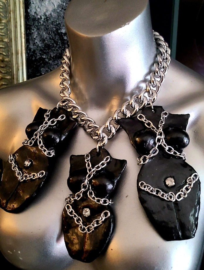 Hand Sculpted Triple Goddess Bondage Gemstone Pendant Statement Luxury