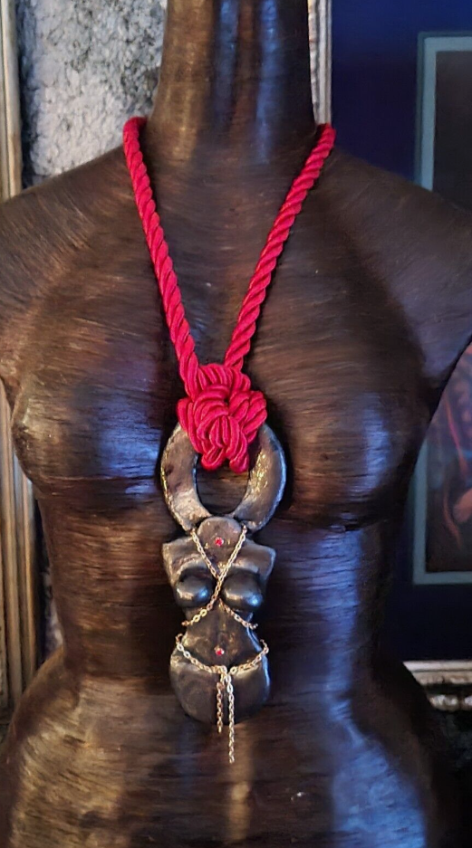 Hand Sculpted Goddess In Bondage On A Silk Cord - OOAK Fetish Jewelry