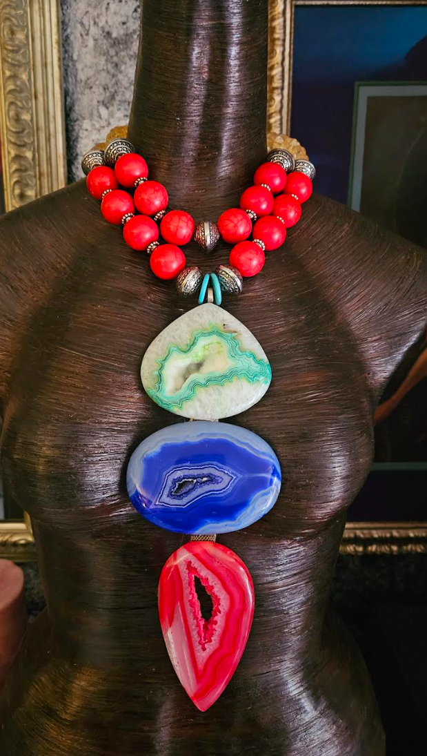 Druzy Agate Totem Chest Piece, Magnesite Citrine Bold Chunky Statem