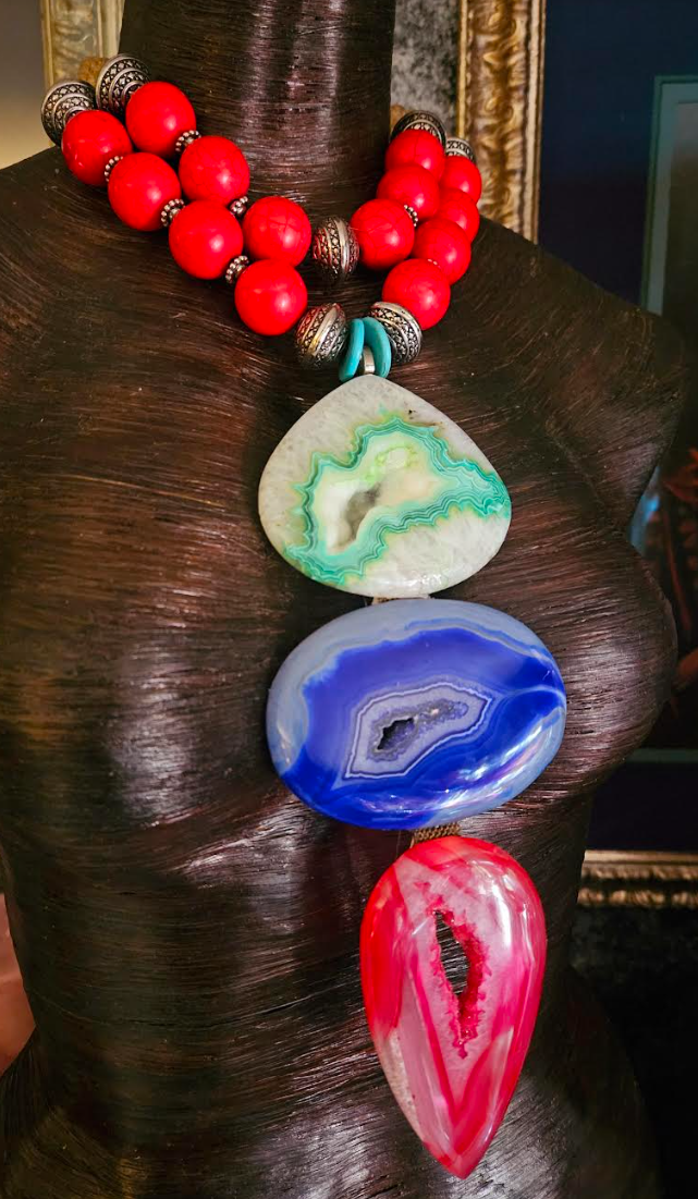 Druzy Agate Totem Chest Piece, Magnesite Citrine Bold Chunky Statem