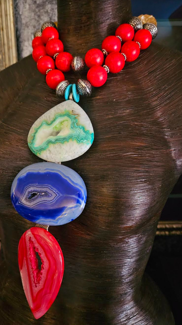 Druzy Agate Totem Chest Piece, Magnesite Citrine Bold Chunky Statem