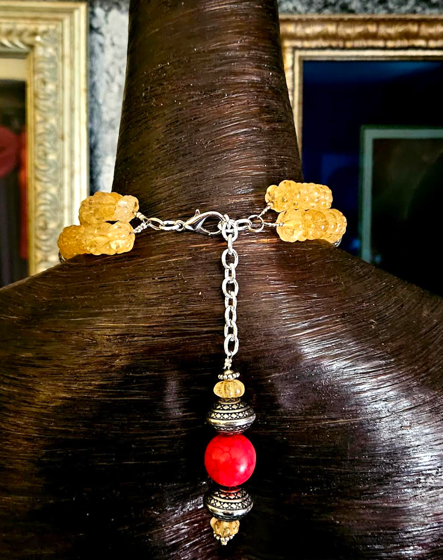 Druzy Agate Totem Chest Piece, Magnesite Citrine Bold Chunky Statem