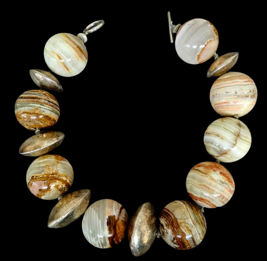 Agate Jasper Globe Beads - Earthy Autumn Statement Bib