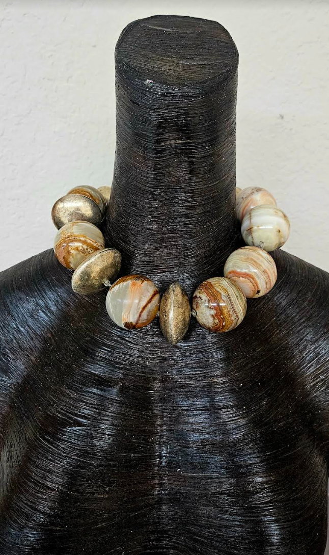 Massive Earth Tone Agate Jasper Gemstone Statement Choker, Bold Chu