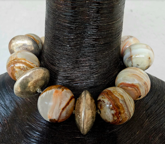 Massive Earth Tone Agate Jasper Gemstone Statement Choker, Bold Chu
