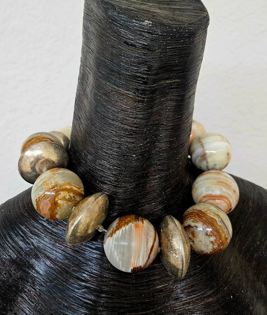 Massive Earth Tone Agate Jasper Gemstone Statement Choker, Bold Chu