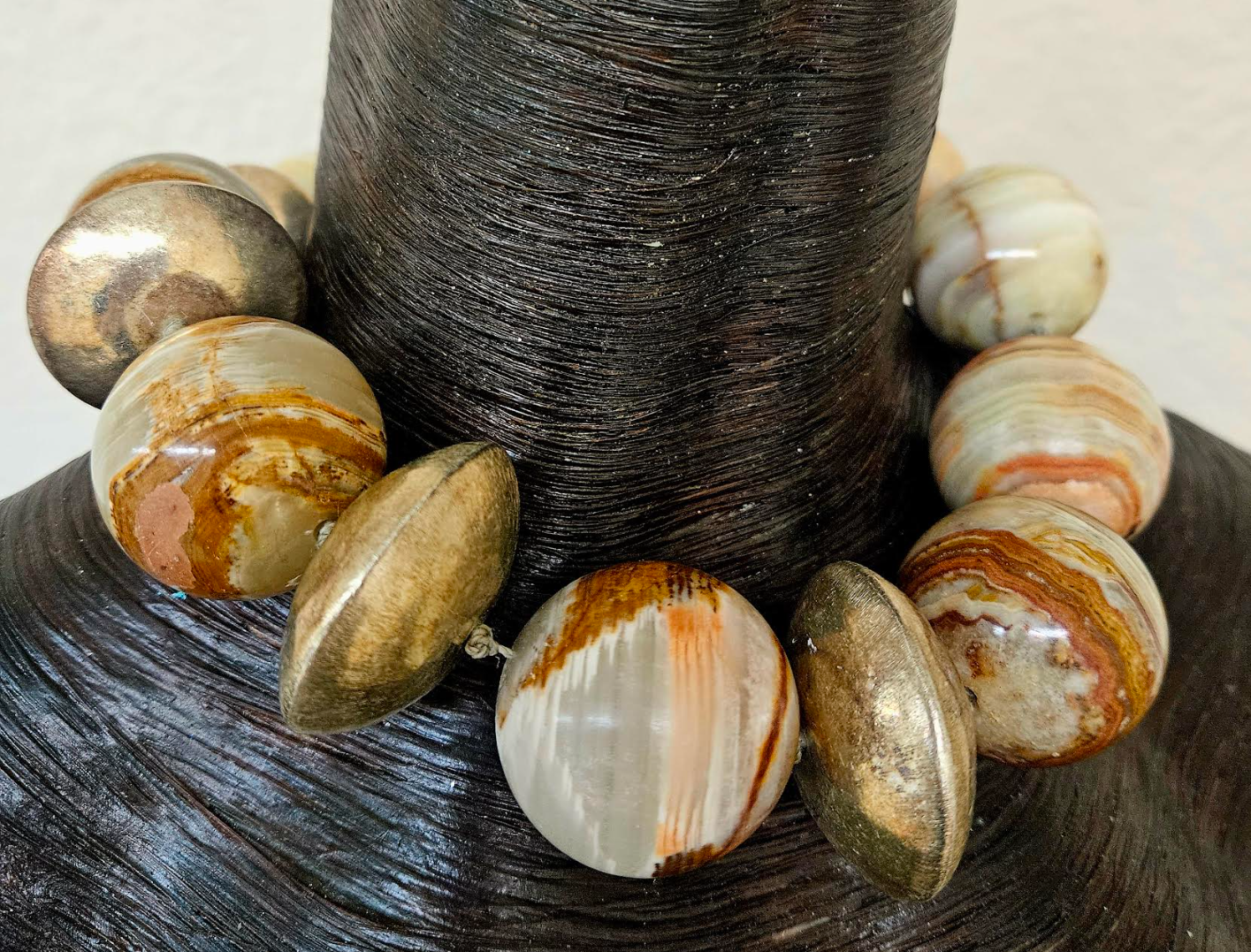 Massive Earth Tone Agate Jasper Gemstone Statement Choker, Bold Chu