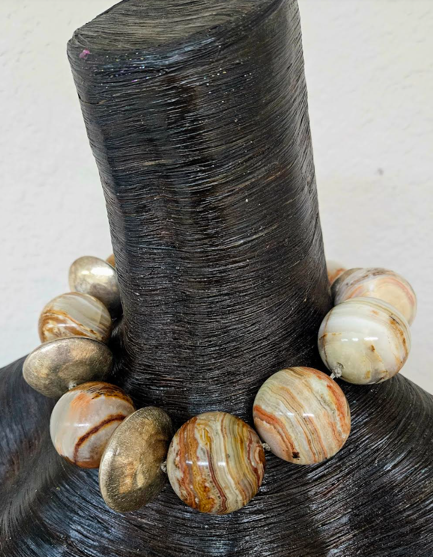 Massive Earth Tone Agate Jasper Gemstone Statement Choker, Bold Chu