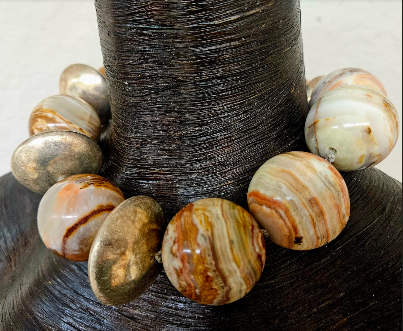 Massive Earth Tone Agate Jasper Gemstone Statement Choker, Bold Chu