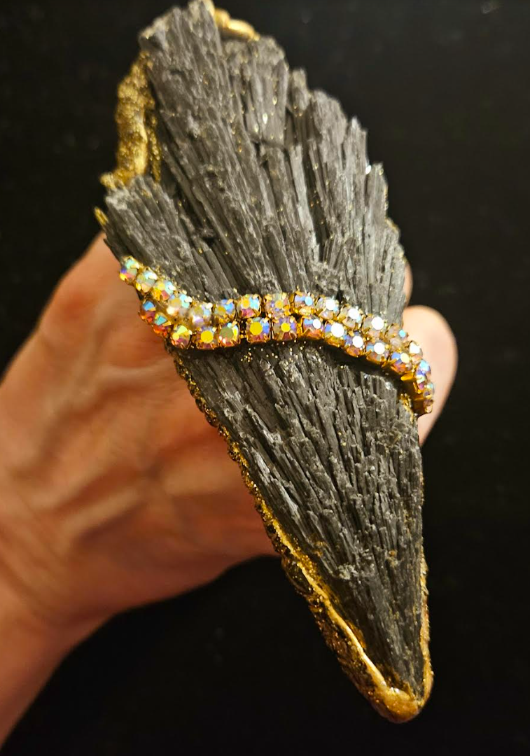 Rough Black Kyanite & Rhinestone Statement Cuff & Ring - Couture Luxe