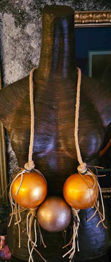 Oversized Metallic Ball Multi Media Chest Piece, Boho Couture Gold