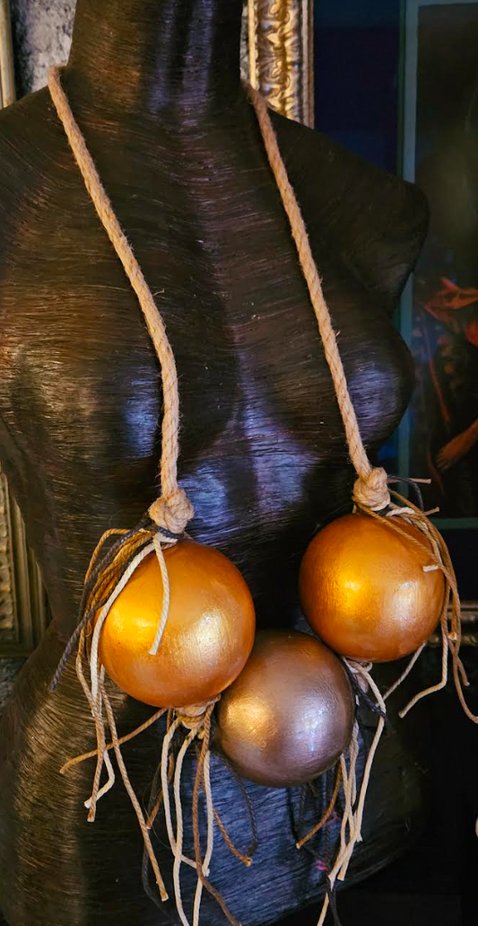 Oversized Metallic Ball Multi Media Chest Piece, Boho Couture Gold