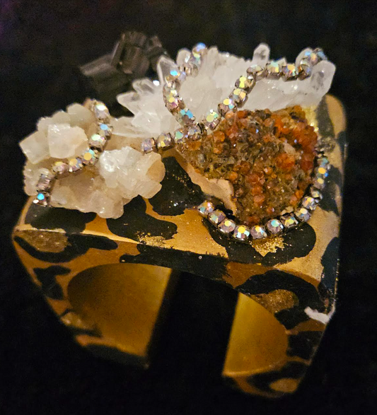 Oversized Gold Metallic Leopard Cuff & Gemstones - Art to Wear Bangle