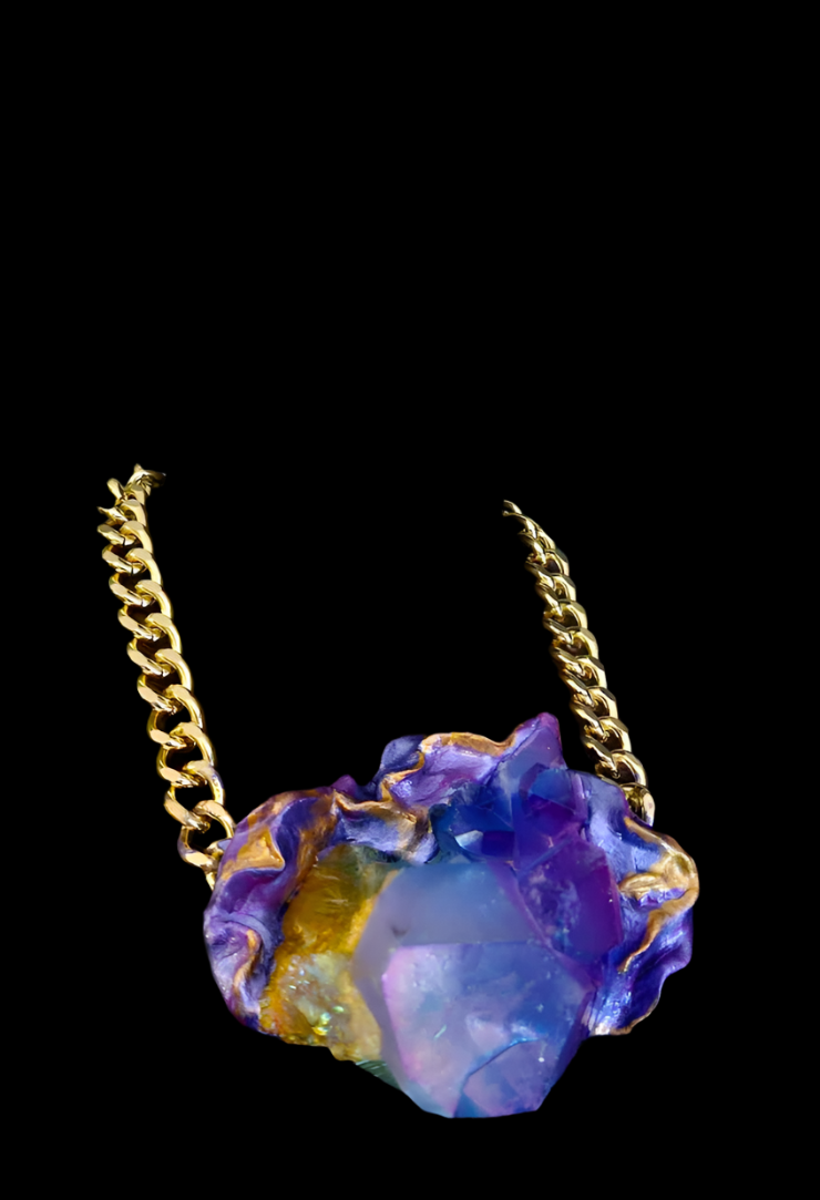 Sculpted Blue & Purple Quartz Gemstone Statement Pendant - Rocker Chic