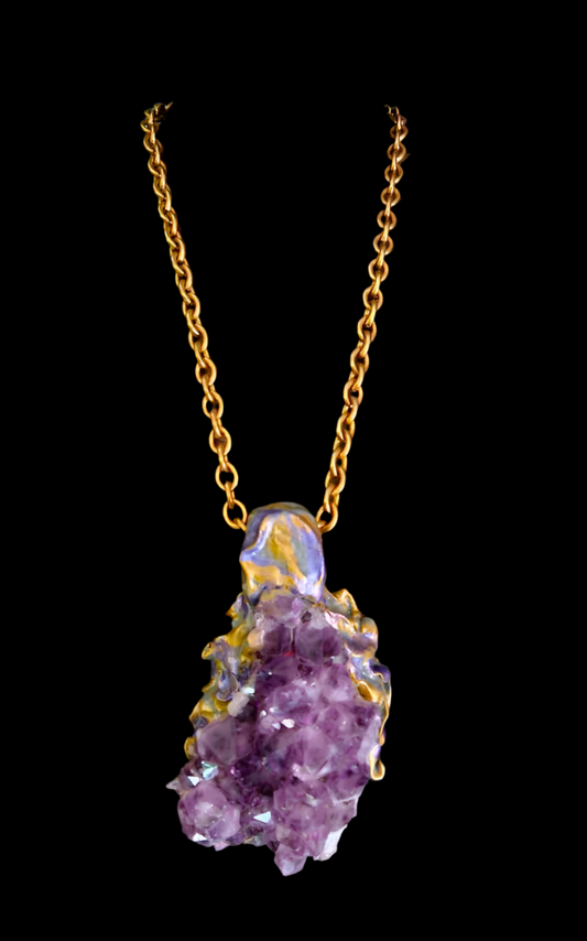 Sculpted Rough Amethyst Unisex Chest Piece - Boho Couture Talisman