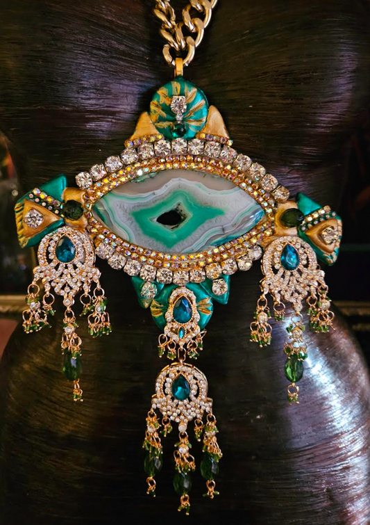 Agate & Rhinestone Gatsby Flapper Gemstone Pendant - Naughty Women