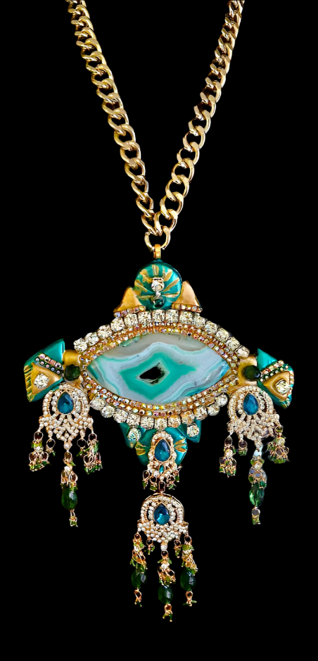Art Deco Agate Rhinestone Pendant - Gatsby Flapper Glam