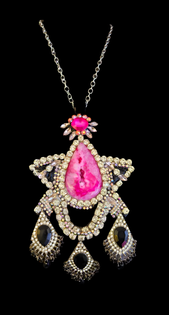 Ornate Art Deco Style Rhinestone Statement Gemstone Pendant - 1920's