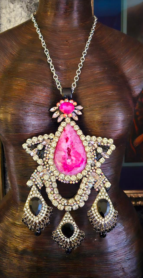 Ornate Art Deco Style Rhinestone Statement Gemstone Pendant - 1920's