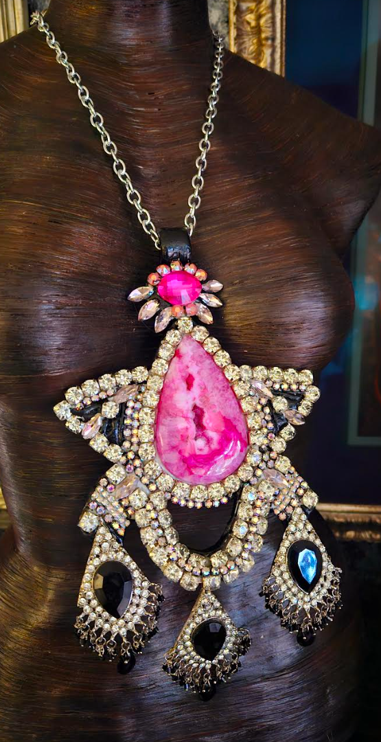 Ornate Art Deco Style Rhinestone Statement Gemstone Pendant - 1920's