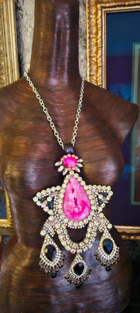 Ornate Art Deco Style Rhinestone Statement Gemstone Pendant - 1920's