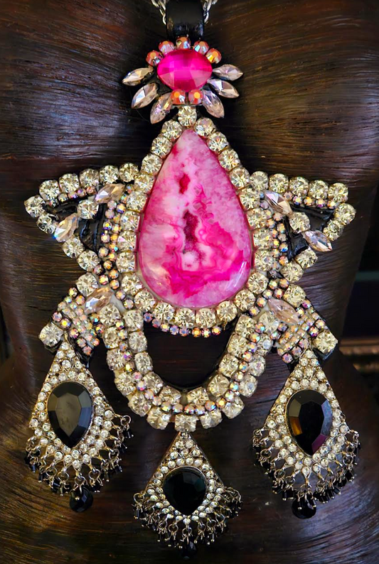 Ornate Art Deco Style Rhinestone Statement Gemstone Pendant - 1920's